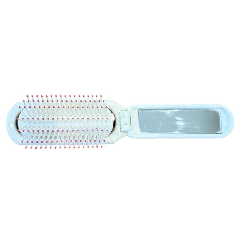 Vintage Clinique Foldable Hair Brush With Mirror Travel Size Folds in Half White